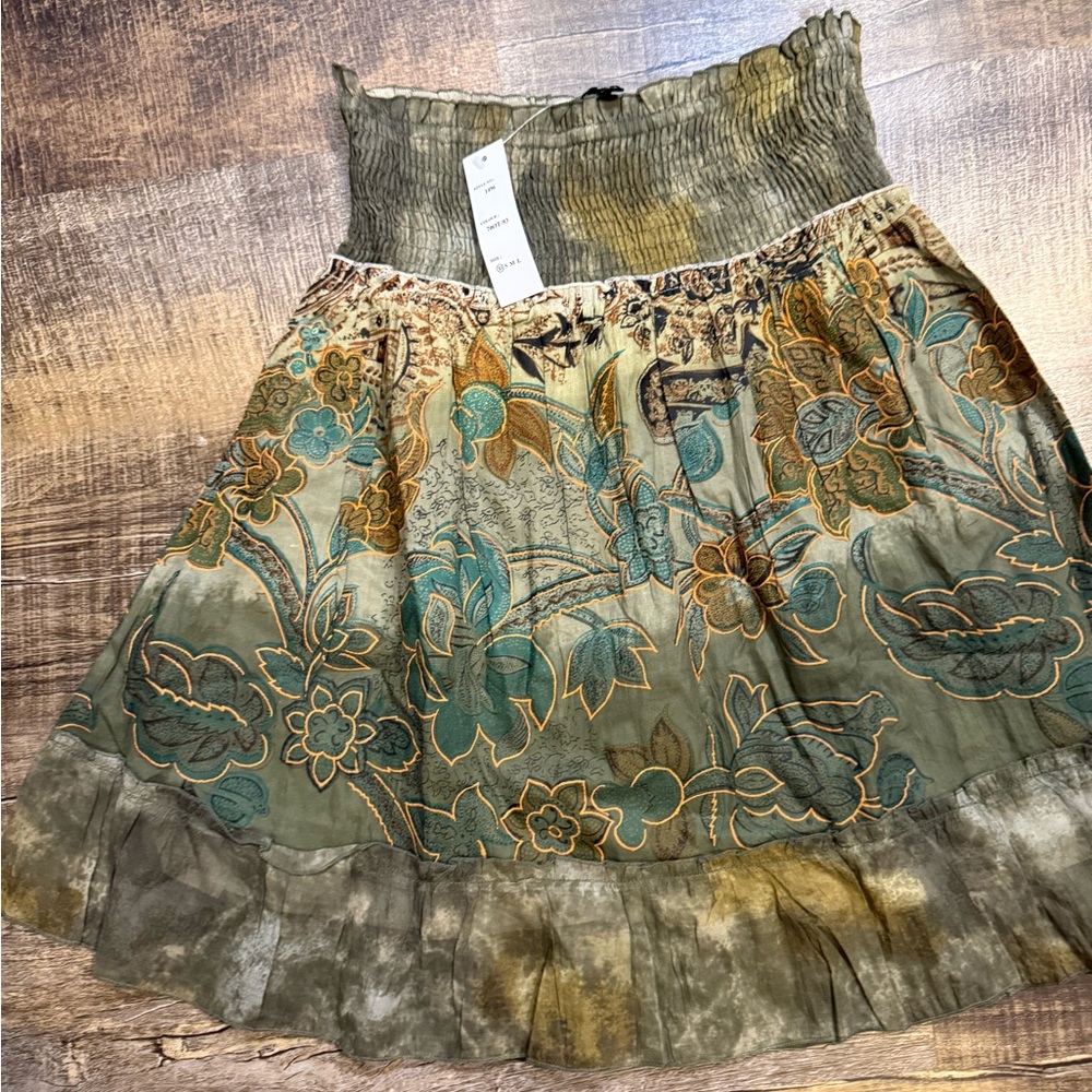 Floral Midi Skirt with Smocked Waist - Green Multi